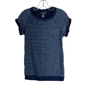 A Pea in the Pod Denim Look Knit Top Raw edge Rolled Cuff Crew Neck Maternity L